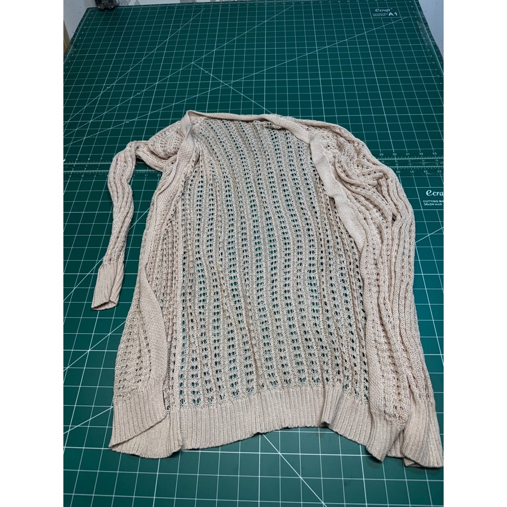 Womens Beige Open Knit Cardigan Long Sleeve Lightweight Crochet Sweater Small